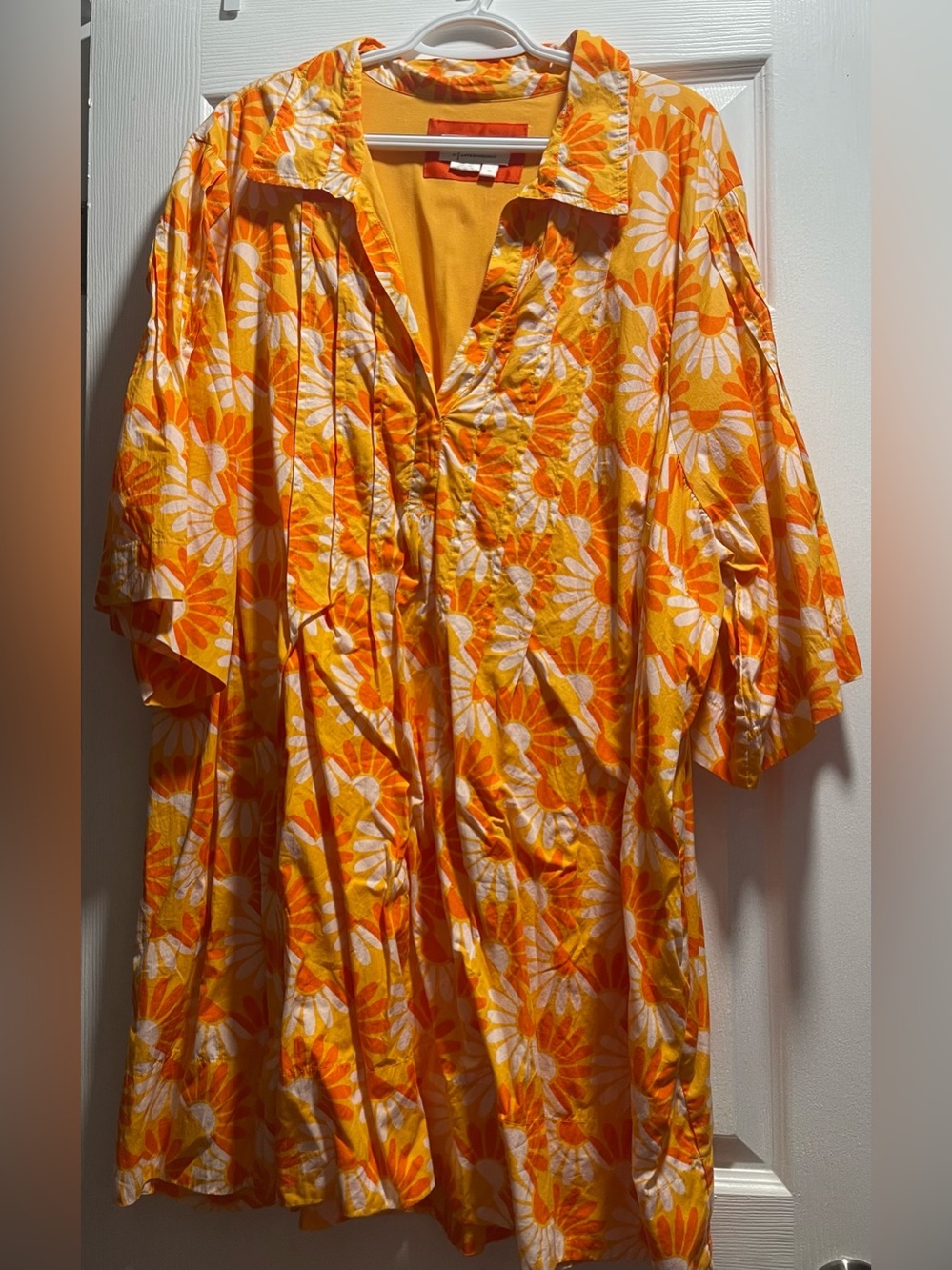 Anthropologie Orange White Floral Short Dress